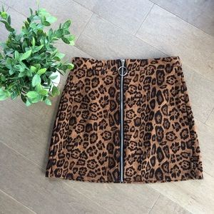 Suede Leopard Zip Skirt